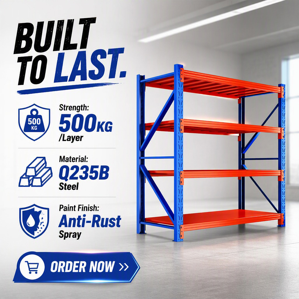 Blue Orange 4 Layer Medium Duty Steel Storage Shelf