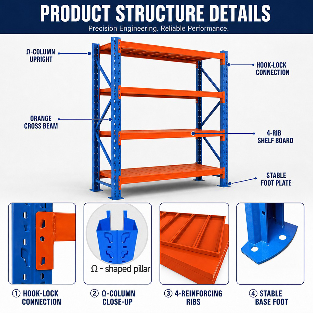 Blue Orange Medium Duty Shelf Anti-Rust Stacking Shelves for 3PL