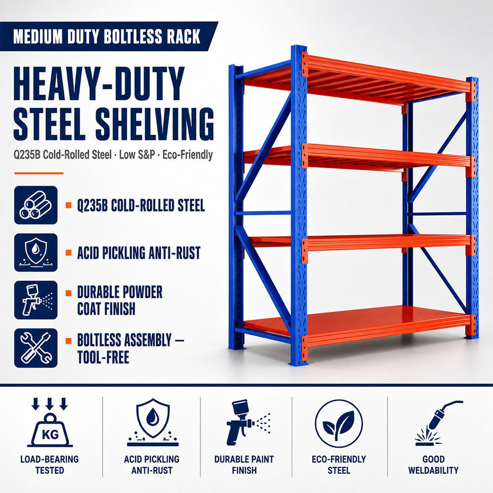 Blue Orange Medium Duty Shelf Anti-Rust Stacking Shelves for 3PL